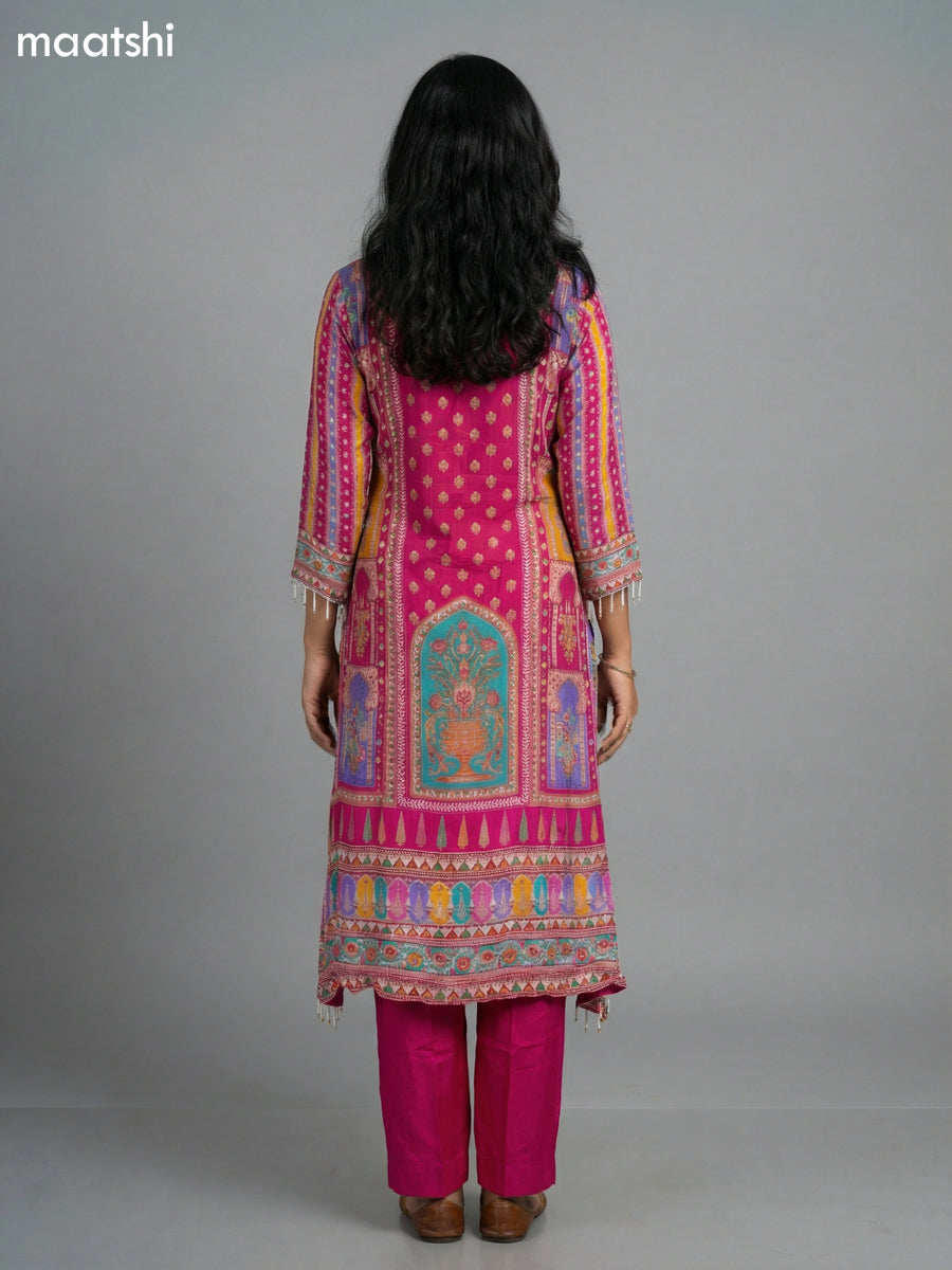 Pink Crepe Silk Printed Straight Suit