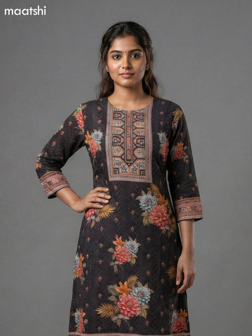 Black and Brown Crepe Silk Printed Straight Suit
