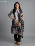 Black and Grey Shade Crepe Silk Printed Straight Suit
