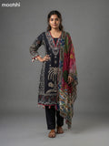 Black and Maroon Crepe Silk Printed Straight Suit