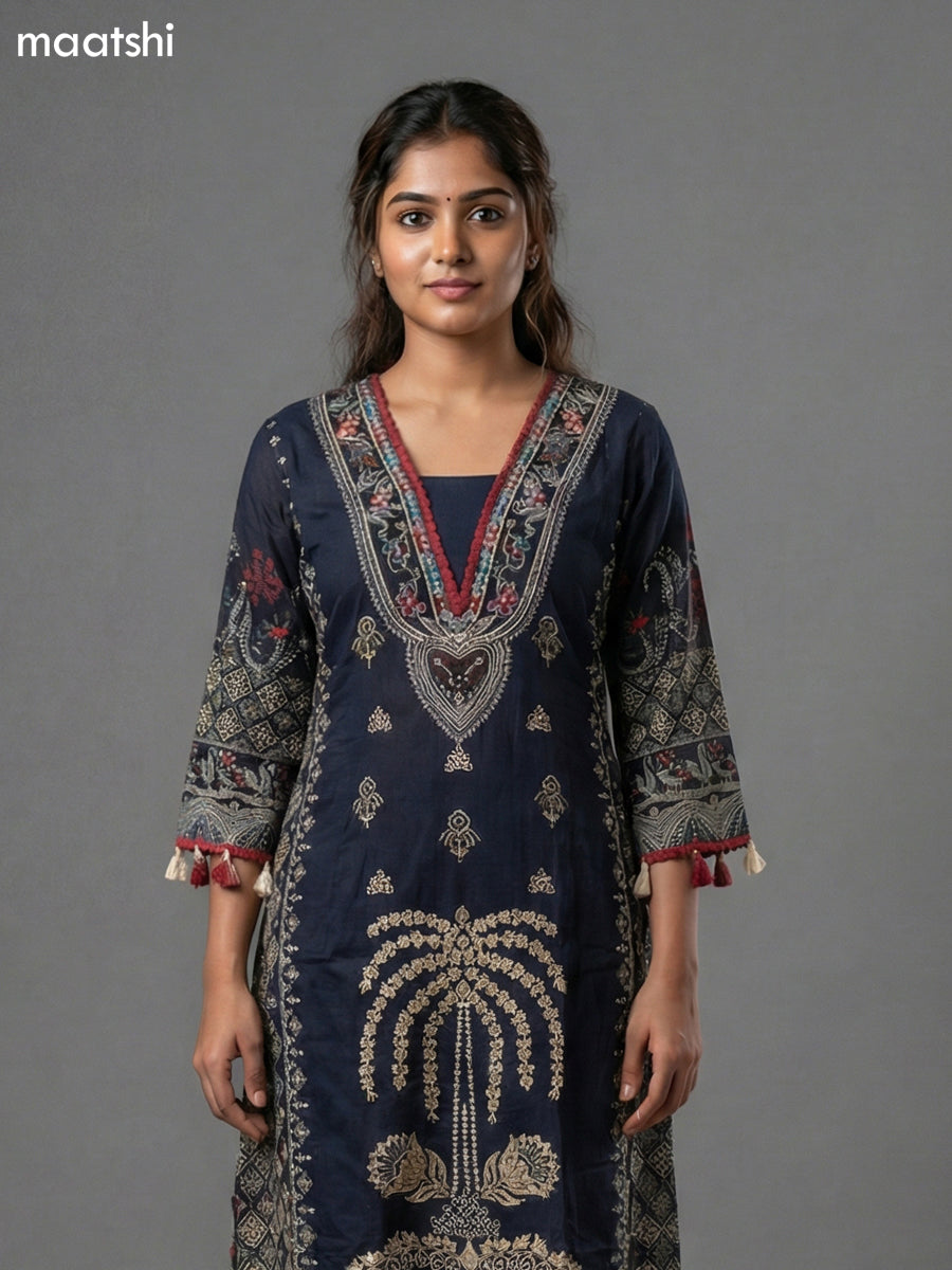 Black and Maroon Crepe Silk Printed Straight Suit