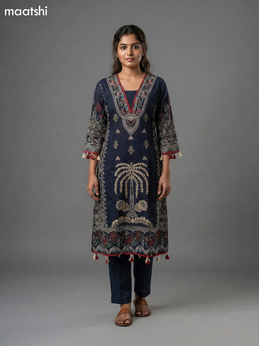 Black and Maroon Crepe Silk Printed Straight Suit