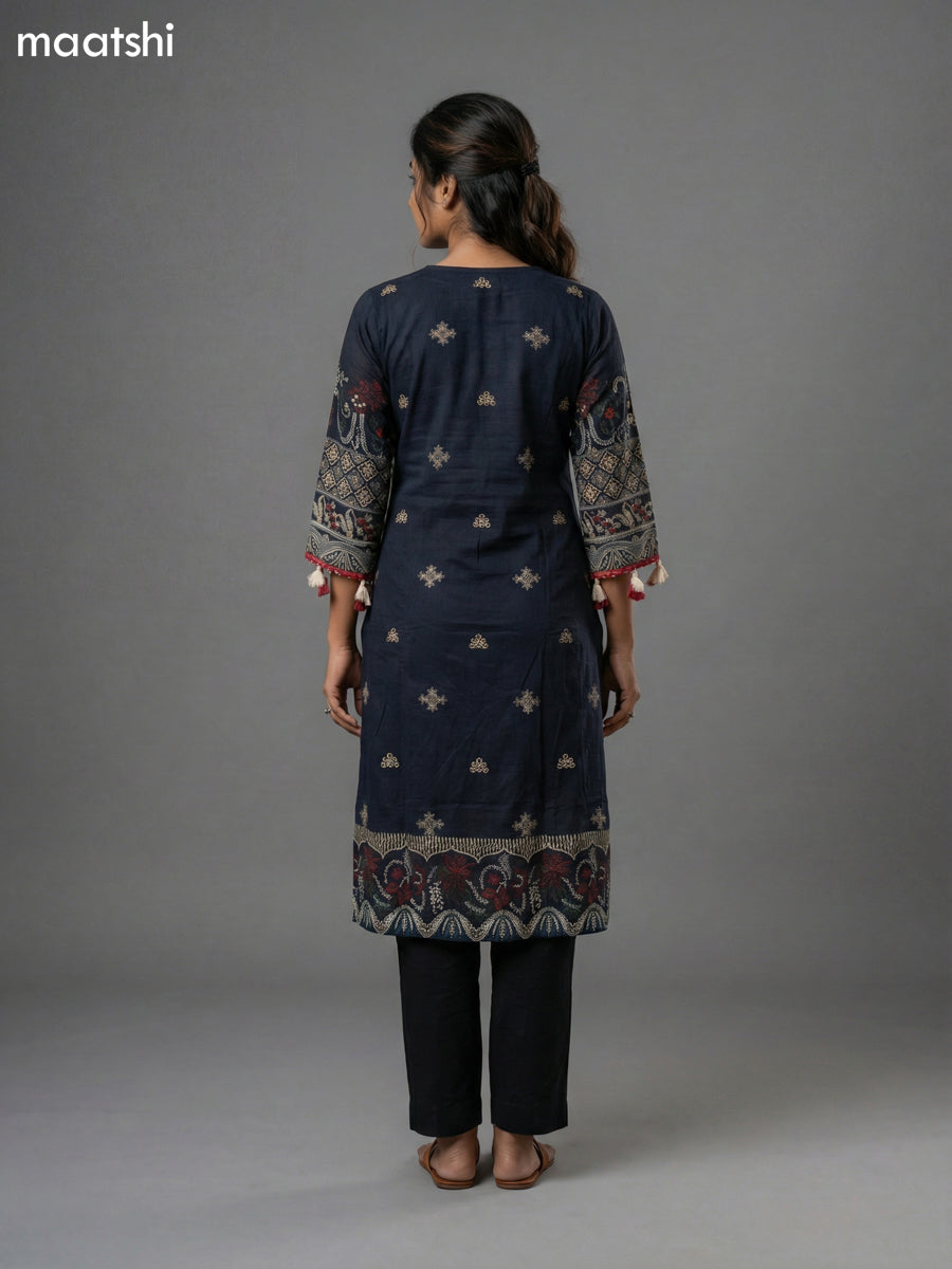 Black and Maroon Crepe Silk Printed Straight Suit
