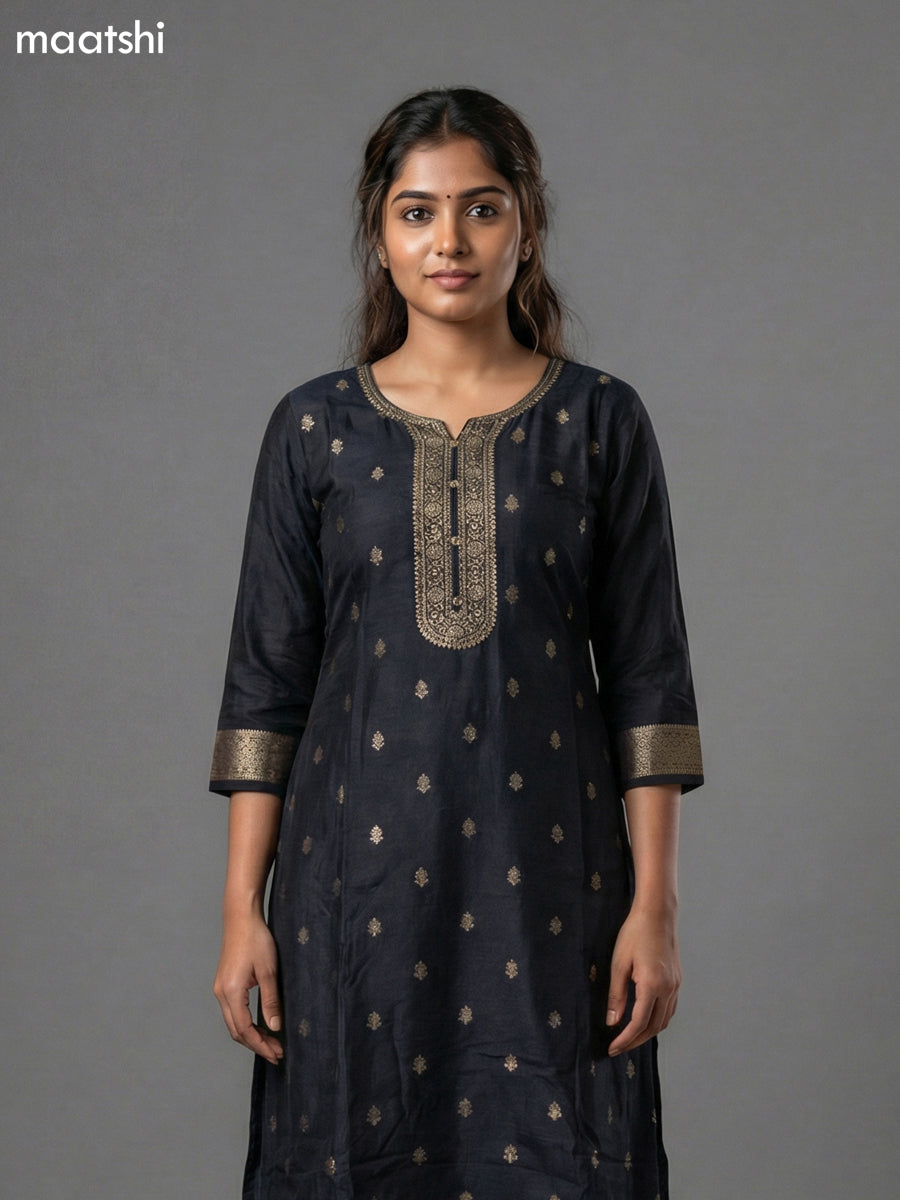 Black and Red  Art Tussar  Embroidery Work Straight Suit