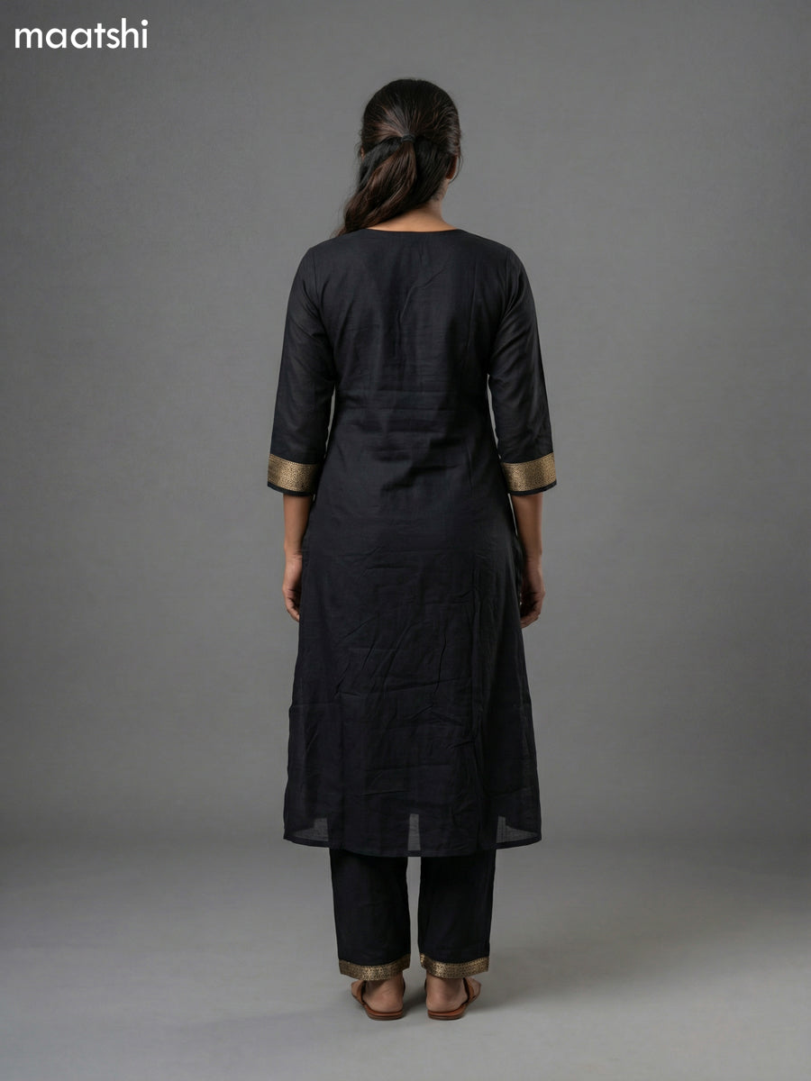 Black and Red  Art Tussar  Embroidery Work Straight Suit