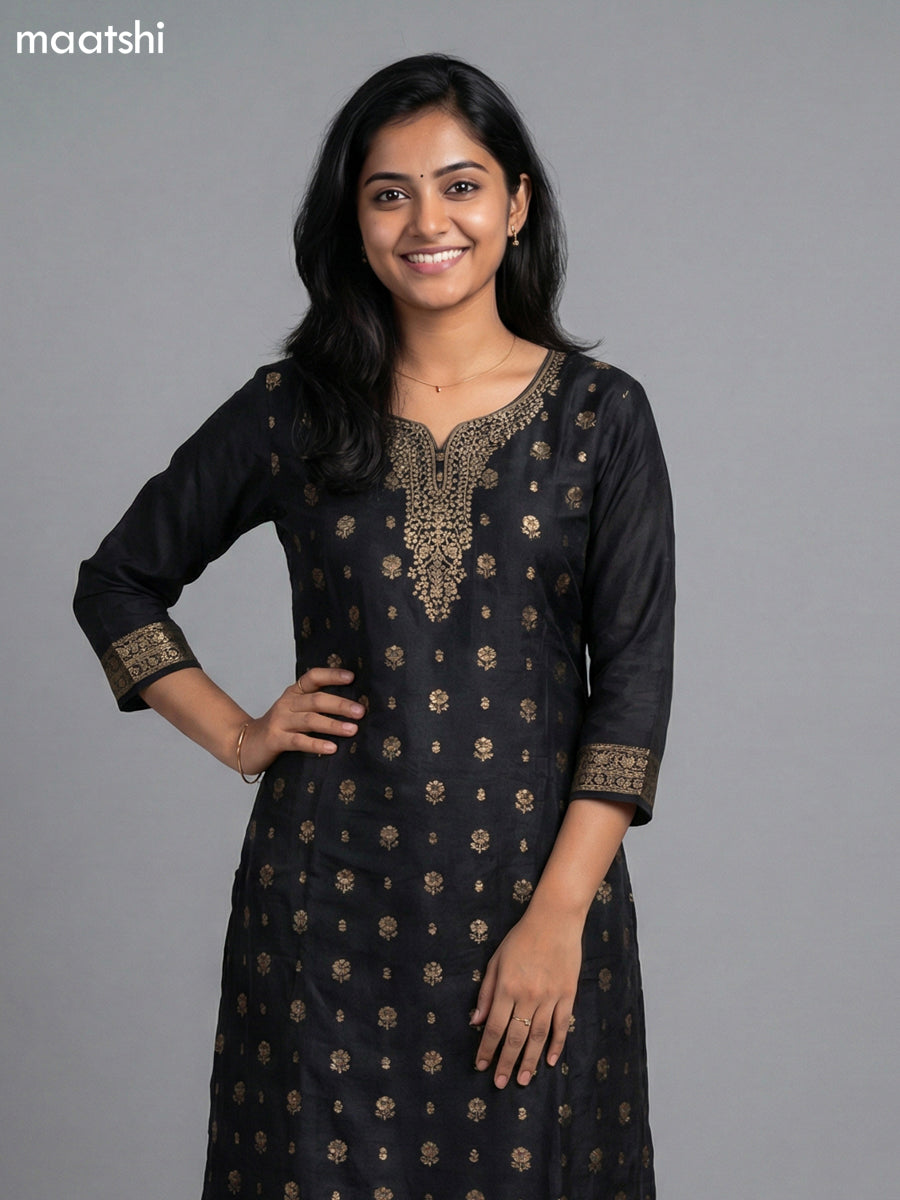 Black and Red Art Tussar Embroidery Work Straight Suit