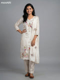 Cream Crepe Silk Embroidery Work Straight Suit
