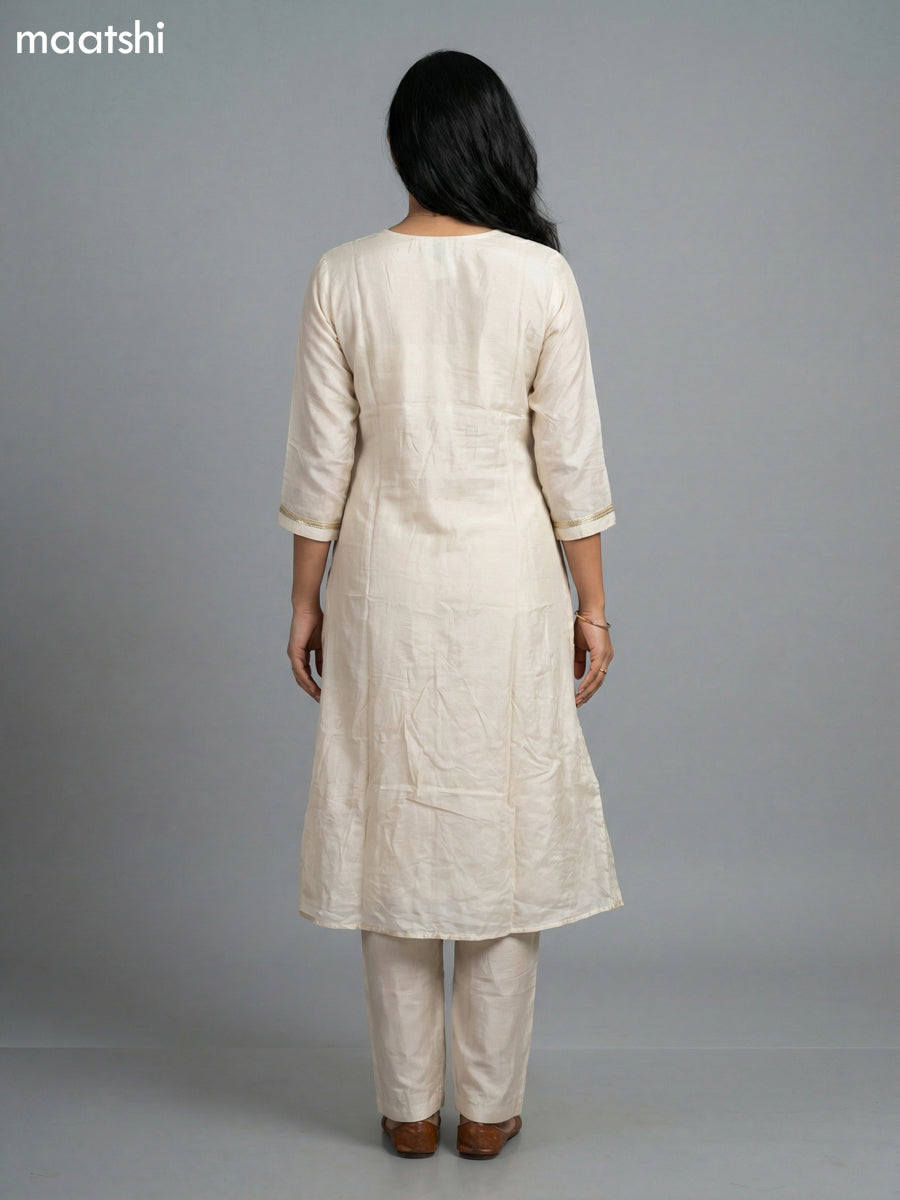 Cream Crepe Silk Embroidery Work Straight Suit