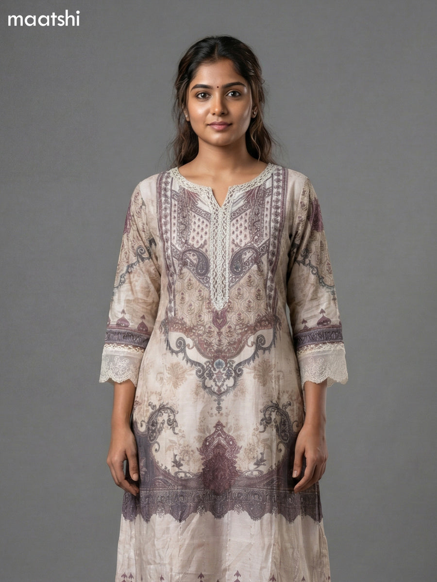 Cream Muslin Printed Straight Suit