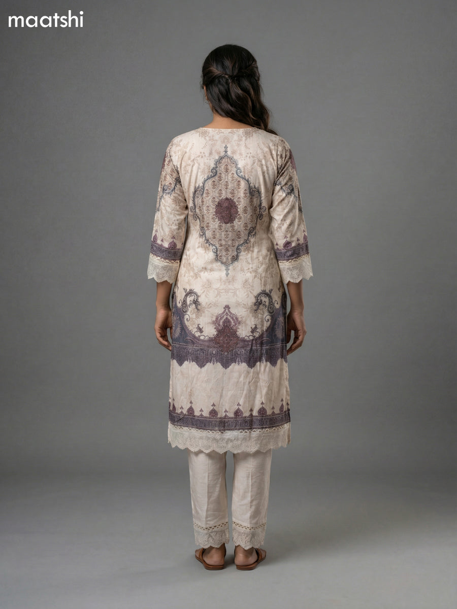 Cream Muslin Printed Straight Suit