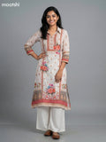 Off White Crepe Slik Floral Printed Kurti Set Semi Palazzo Pant