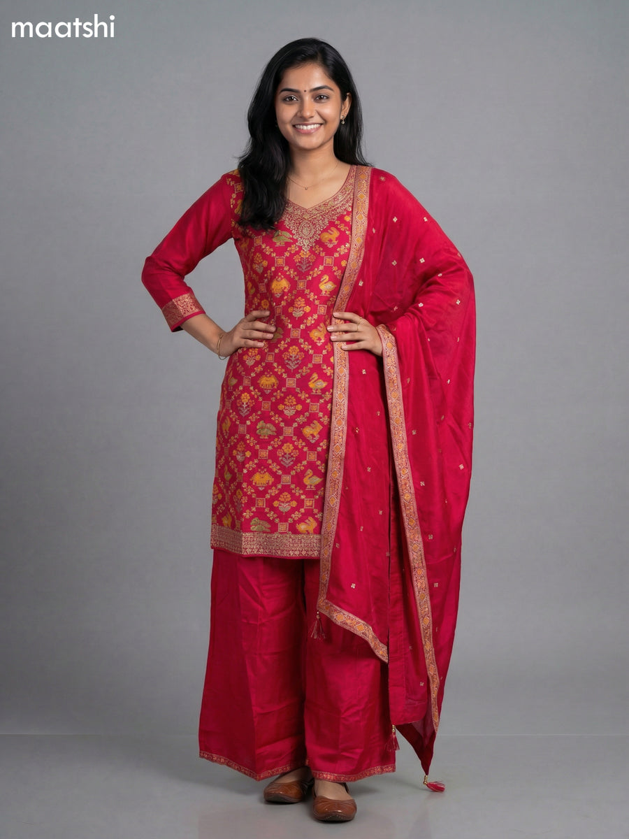 Pink Art Tussar Thread & Zari Weaves Straight Suit