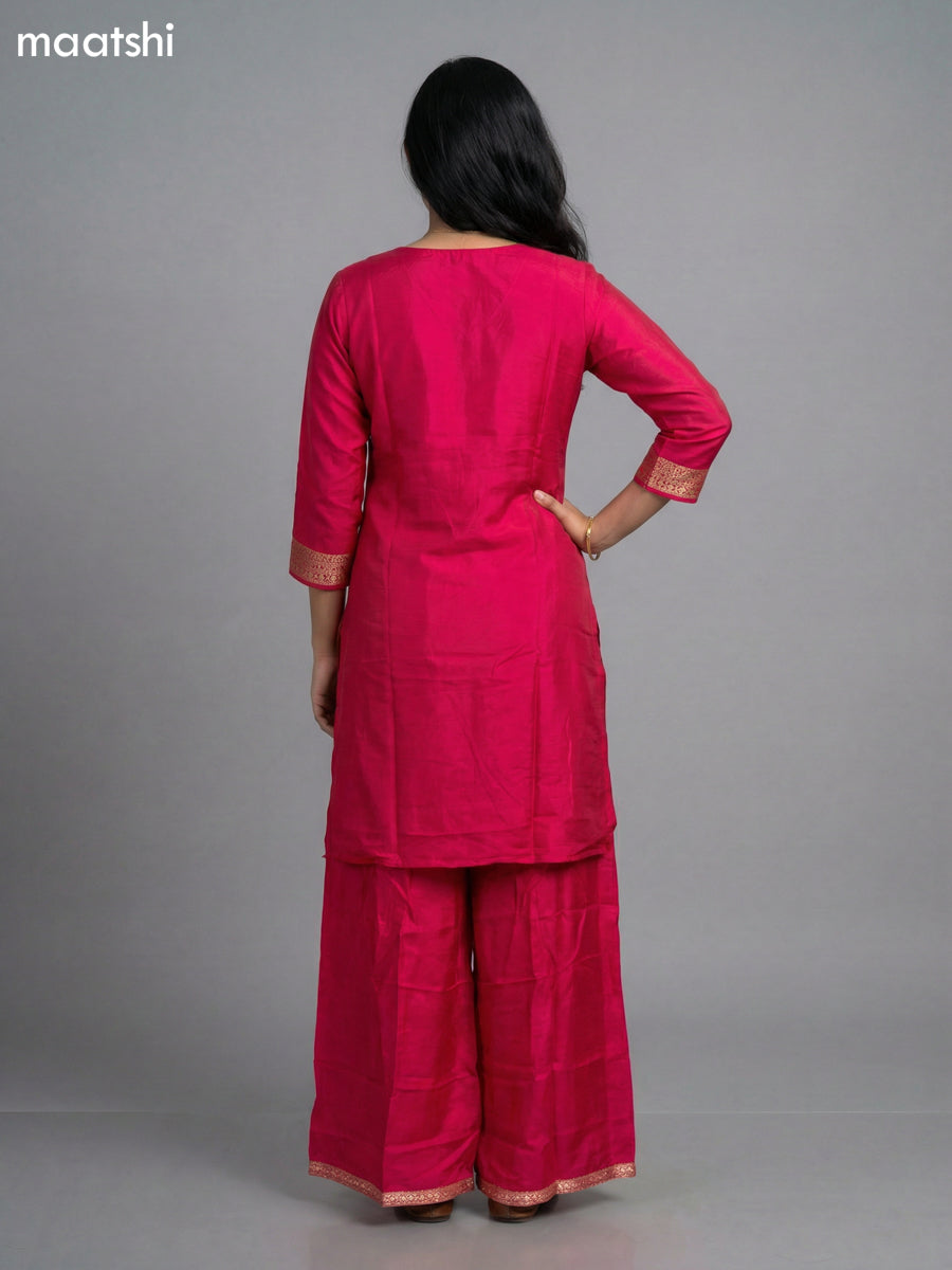 Pink Art Tussar Thread & Zari Weaves Straight Suit