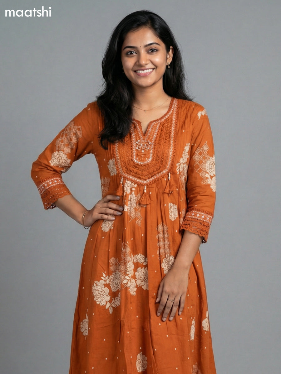 Rust Shade Cotton Printed Anarkali Suit