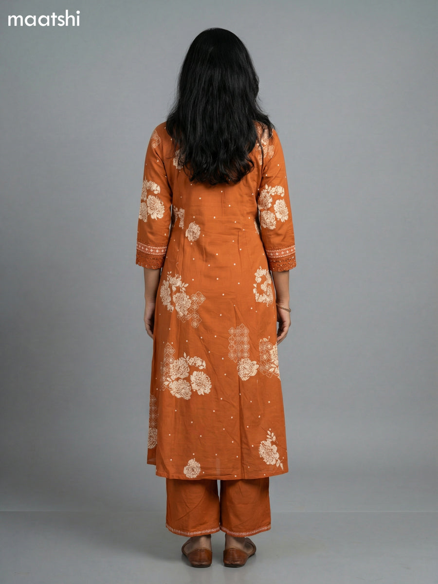 Rust Shade Cotton Printed Anarkali Suit