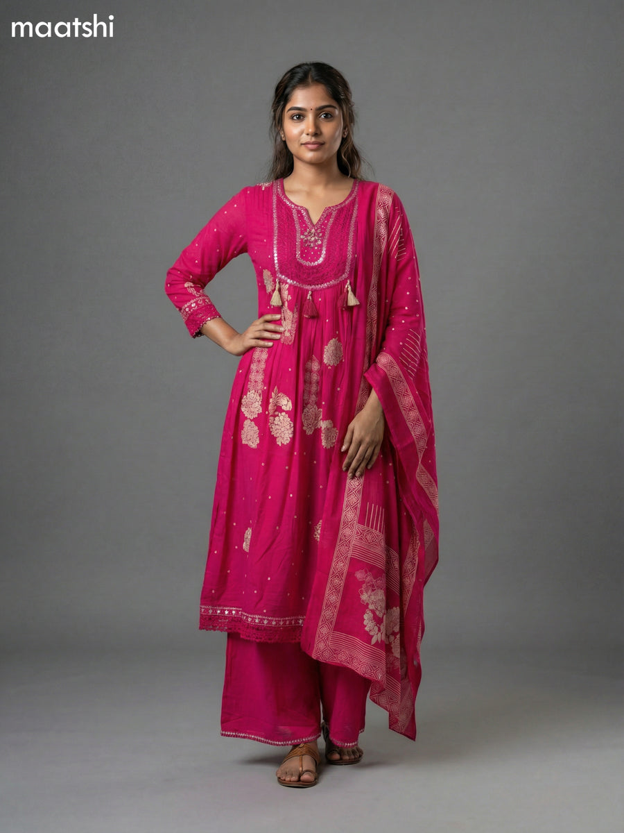 Pink Cotton Printed Anarkali Suit