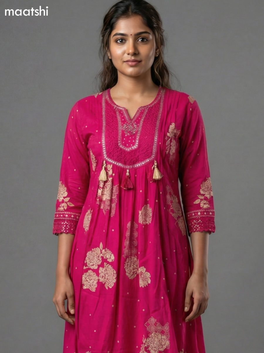 Pink Cotton Printed Anarkali Suit
