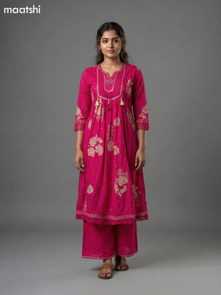 Pink Cotton Printed Anarkali Suit