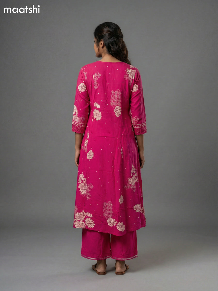 Pink Cotton Printed Anarkali Suit