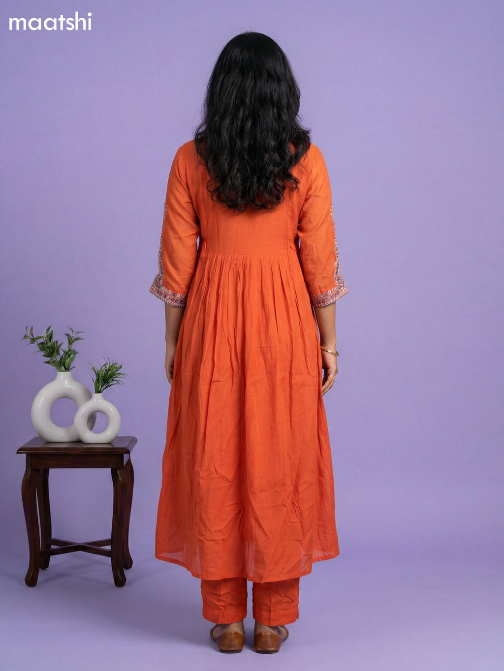 Orange Mul Chanderi With Embroidery Work Anarkali Suit