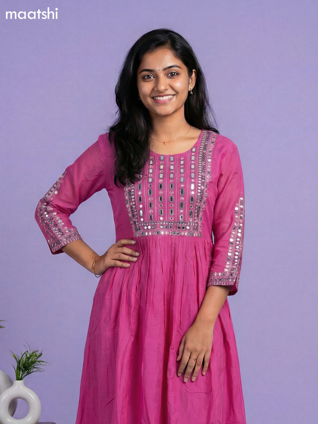 Pink Mul Chanderi With Embroidery Work Anarkali Suit