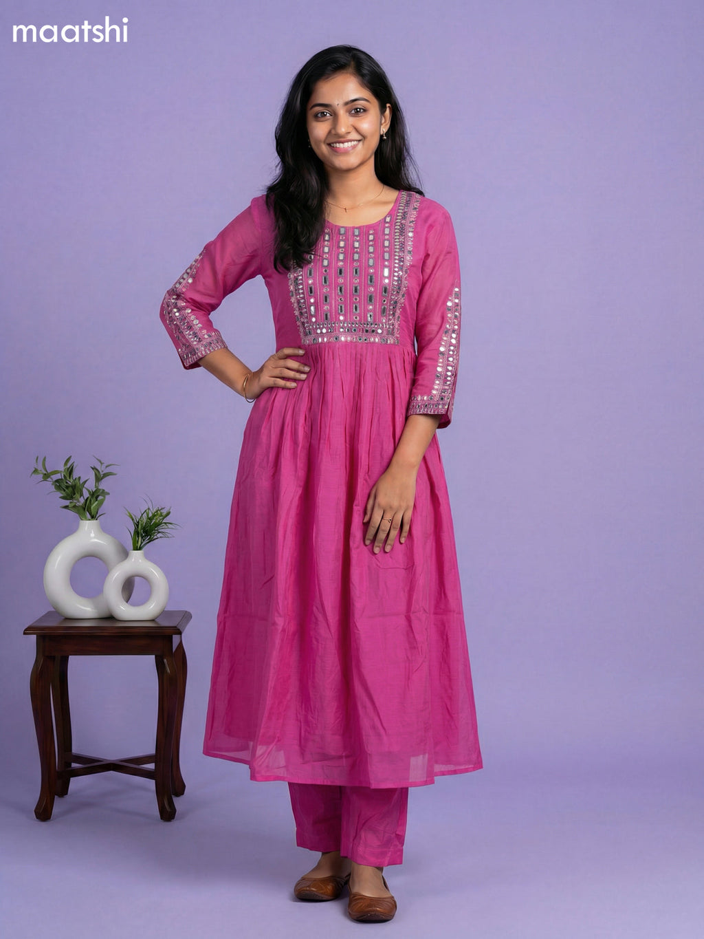 Pink Mul Chanderi With Embroidery Work Anarkali Suit