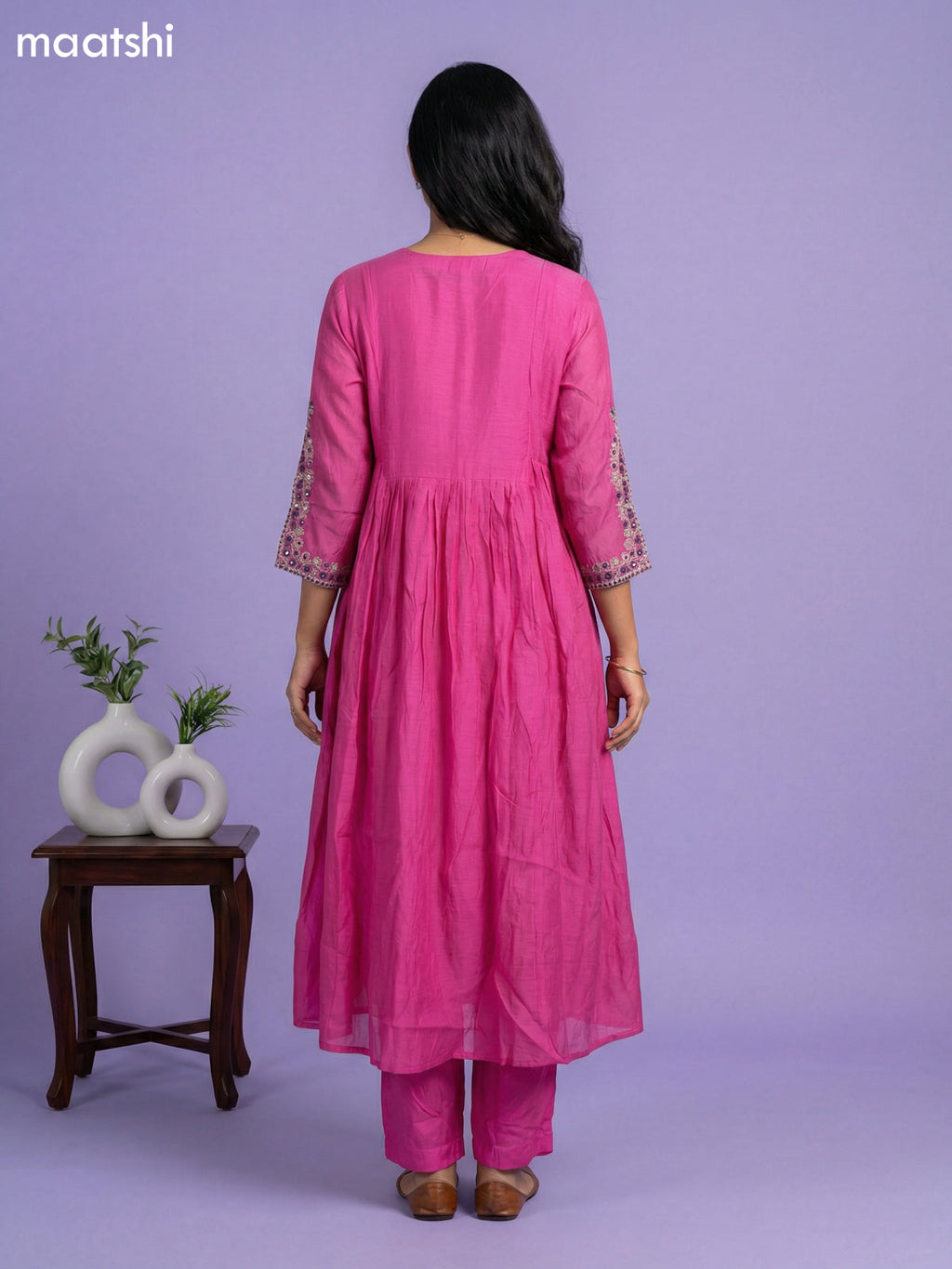 Pink Mul Chanderi With Embroidery Work Anarkali Suit