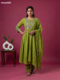 Green Mul Chanderi With Embroidery Work Anarkali Suit