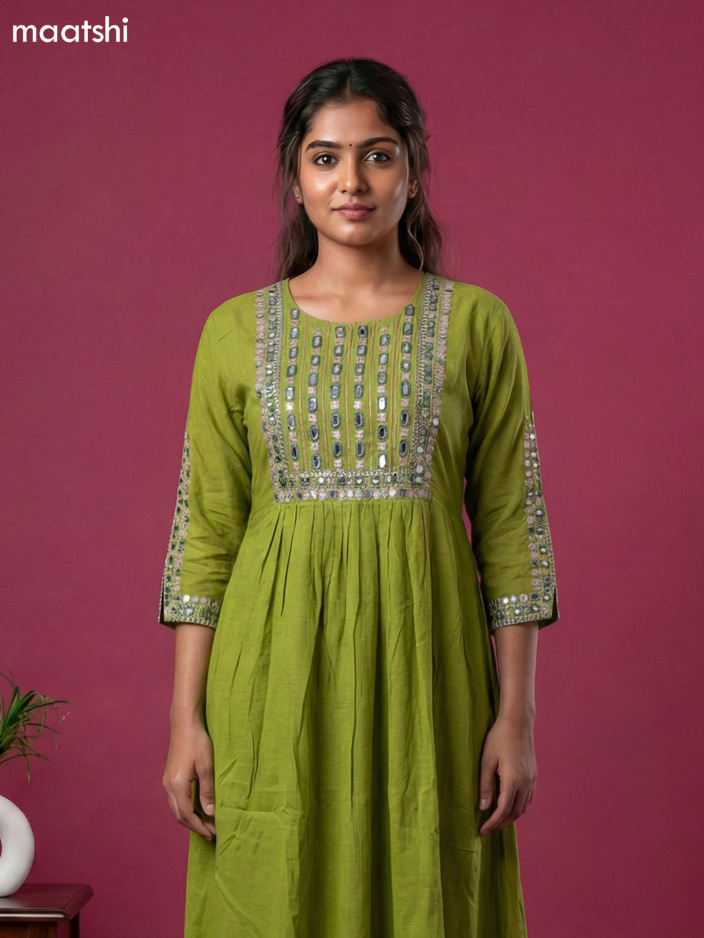 Green Mul Chanderi With Embroidery Work Anarkali Suit