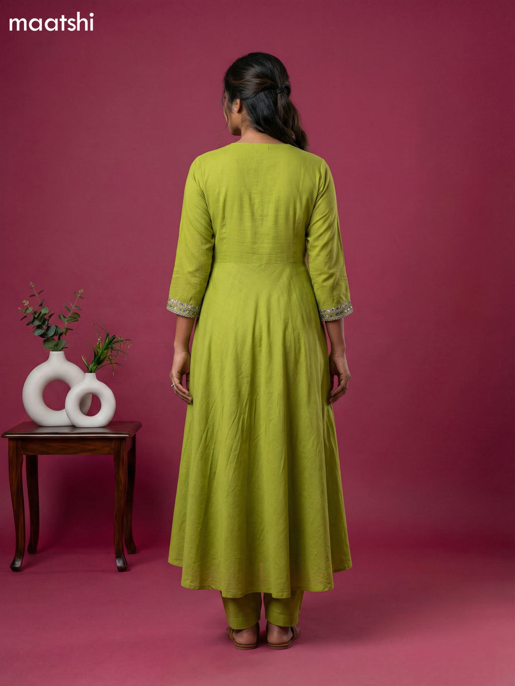 Green Mul Chanderi With Embroidery Work Anarkali Suit