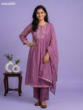 Mauve Pink Mul Chanderi With Embroidery Work Anarkali Suit