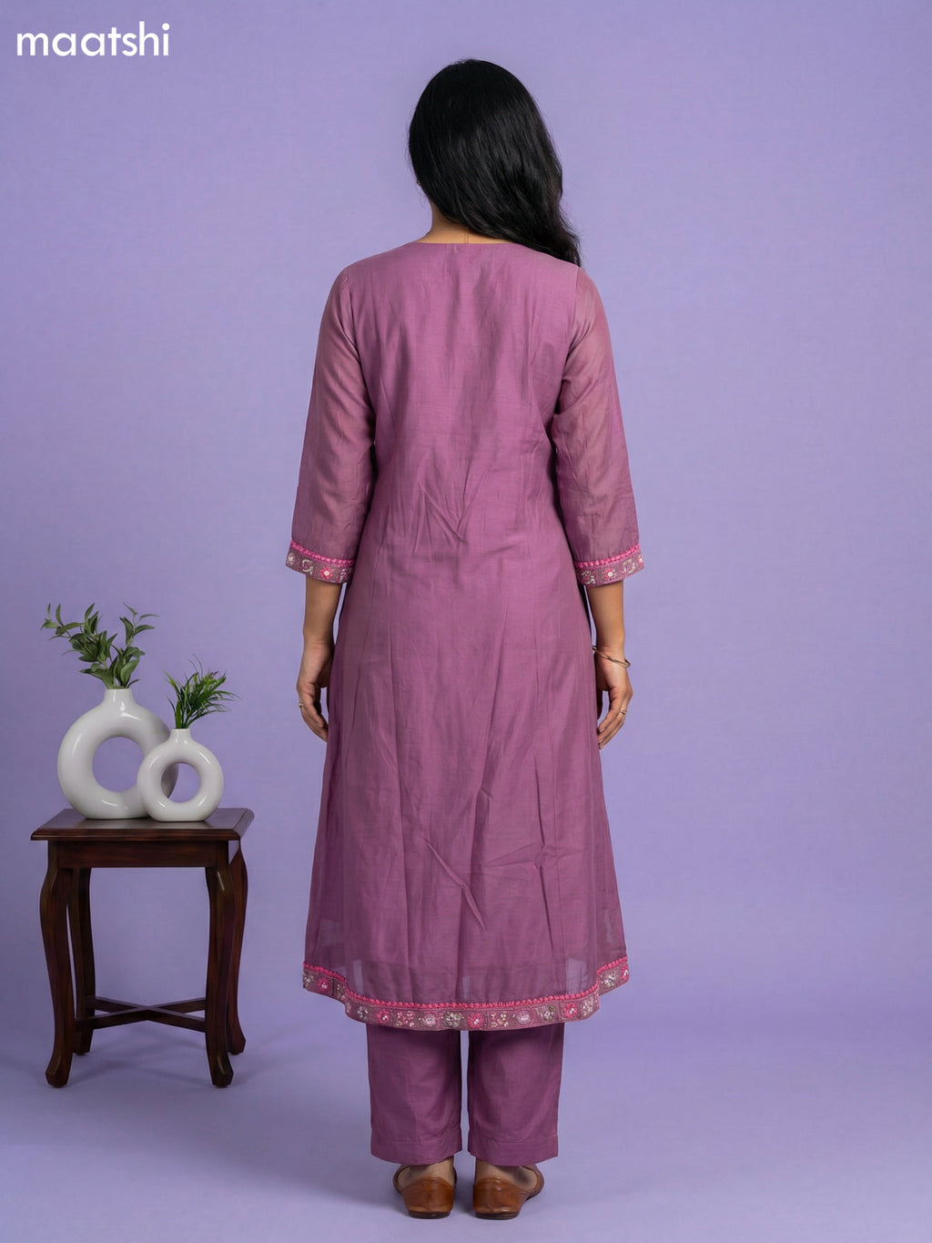 Mauve Pink Mul Chanderi With Embroidery Work Anarkali Suit