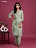 Pastel Green Cotton Embroidery Work Kurti Set