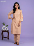 Mild Peach Cotton Embroidery Work Kurti Set