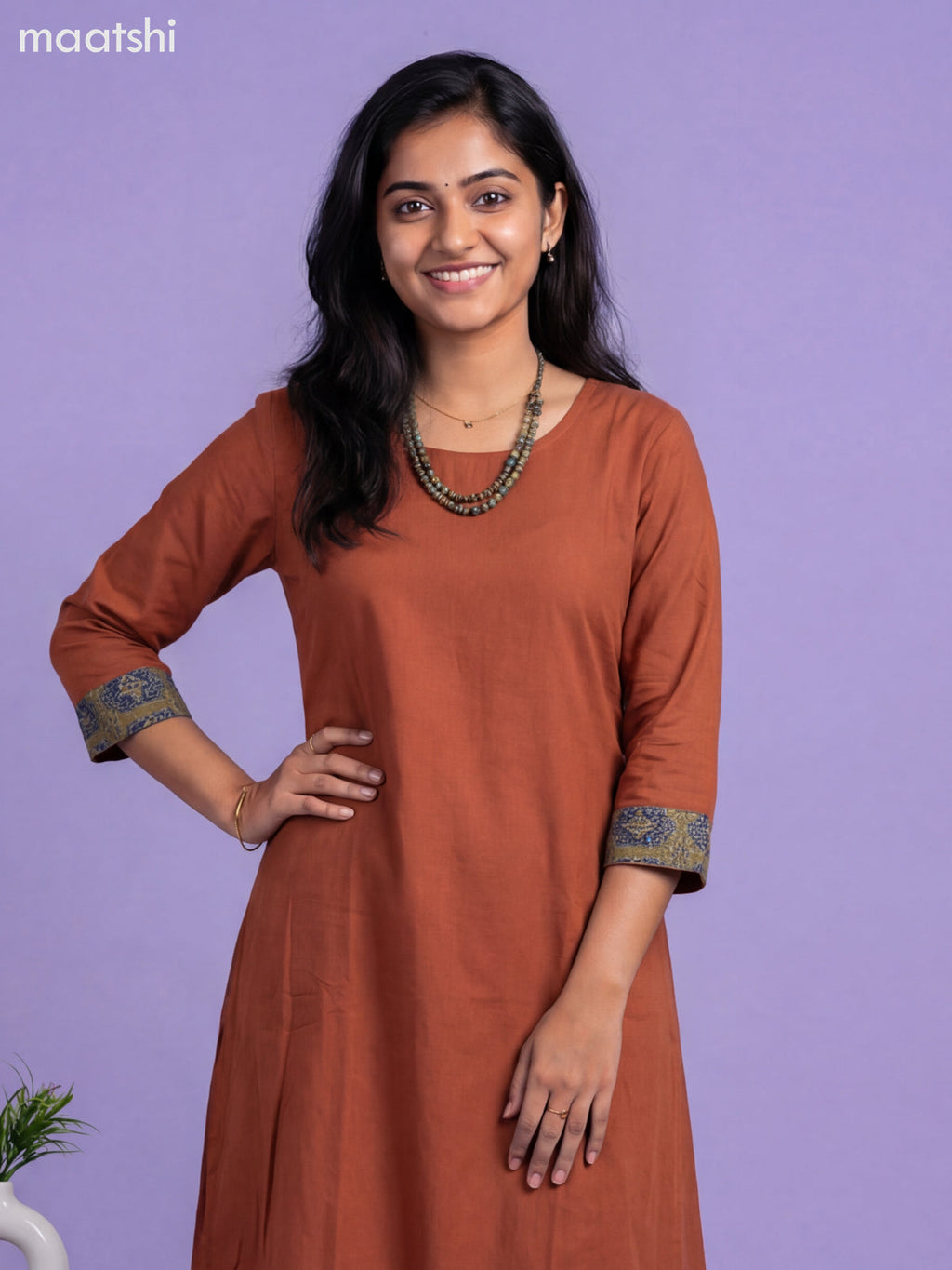 Dark Rust Cotton Simple Kurti Set