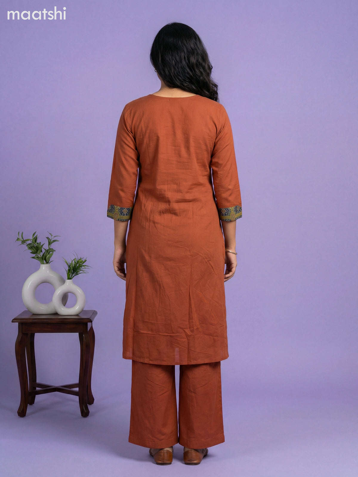 Dark Rust Cotton Simple Kurti Set