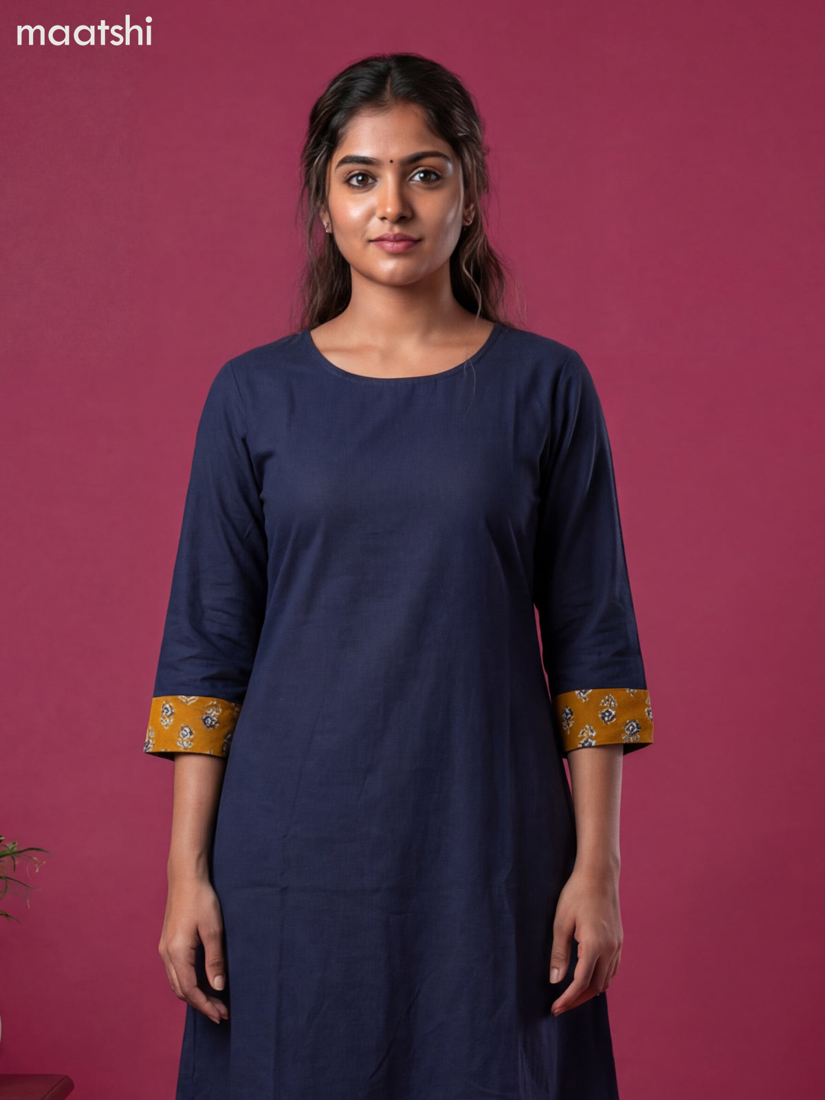 Black and Dark Mustard Cotton Simple Kurti Set