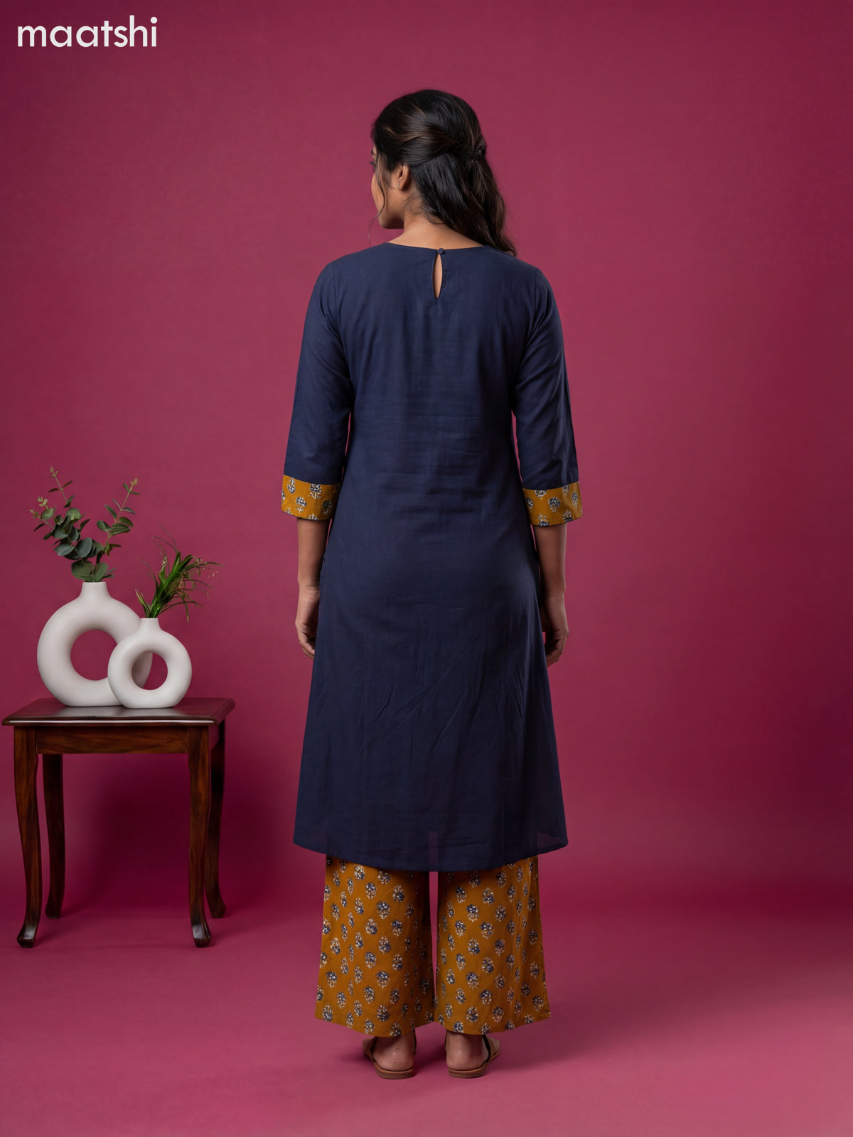 Black and Dark Mustard Cotton Simple Kurti Set