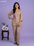 Pastel Brown Cotton Embroidery Work Short Co-Ord Set