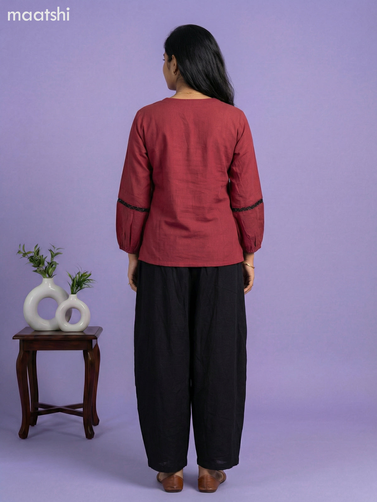 Magenta Pink and Black Cotton Embroidery Work Short Co-Ord Set