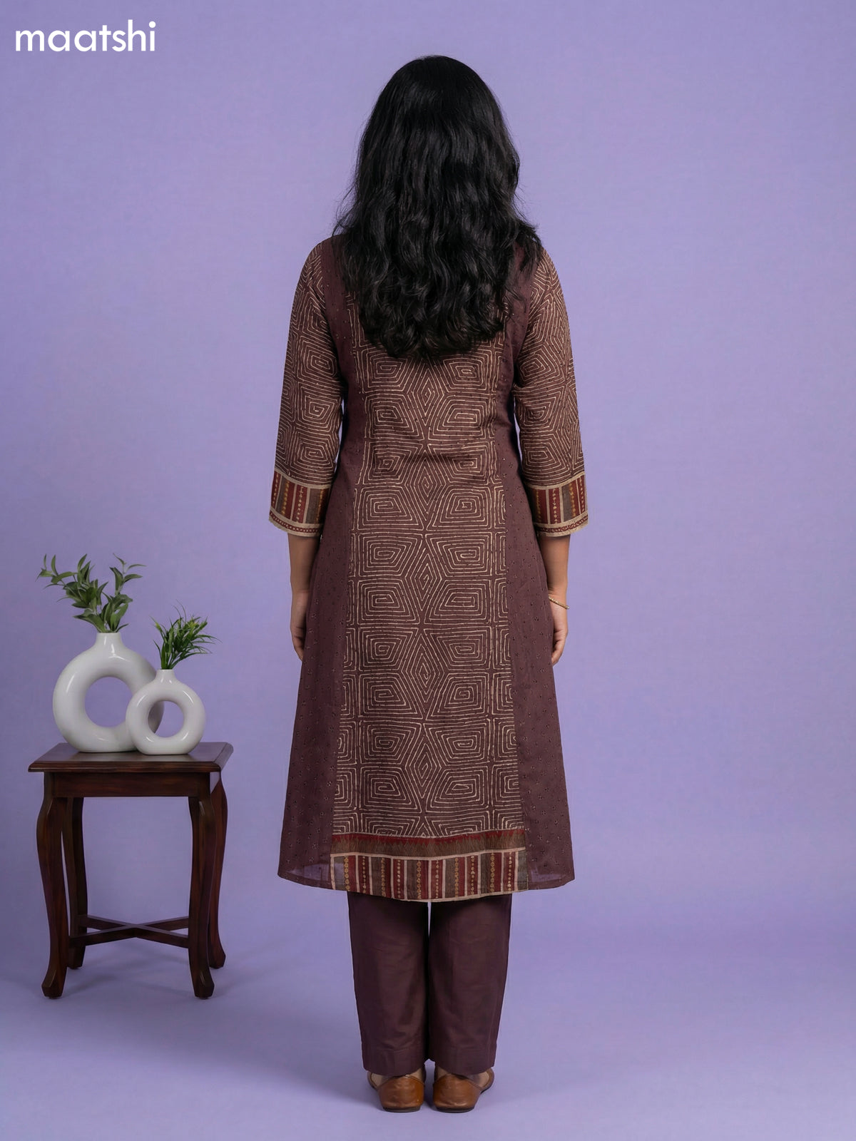 Brown Muslin Printed & Embroidery & Mirror Work Anarkali Suit