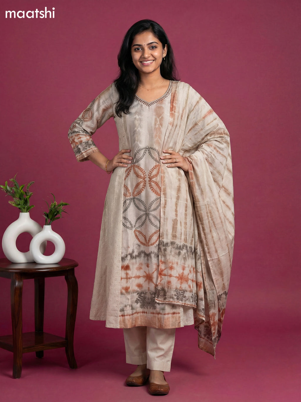 Beige and Brown Art Silk Simple Embroidery Work Anarkali Suit
