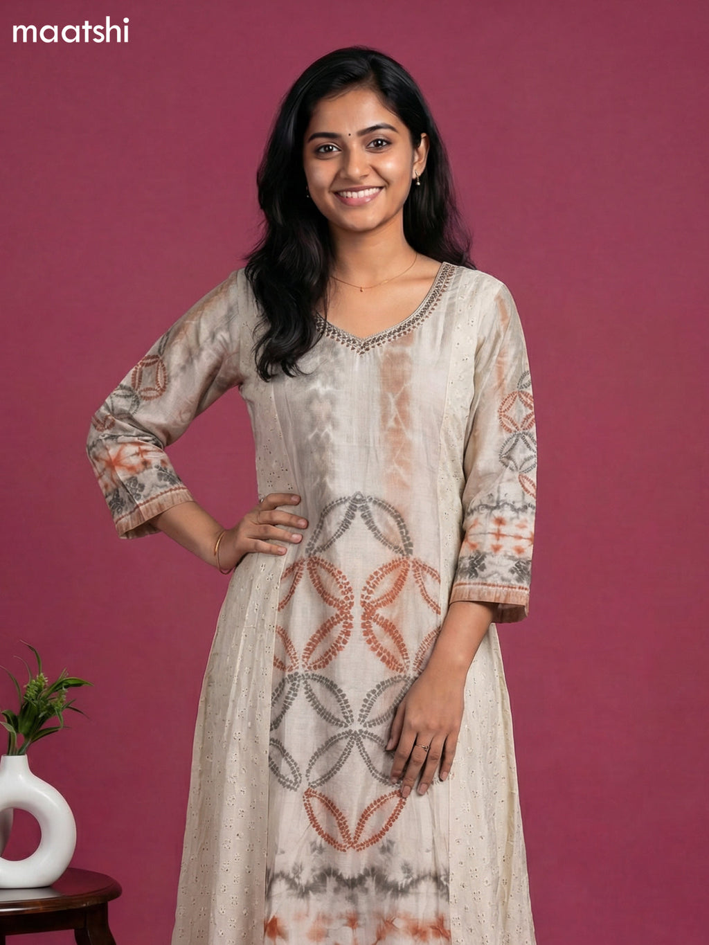 Beige and Brown Art Silk Simple Embroidery Work Anarkali Suit