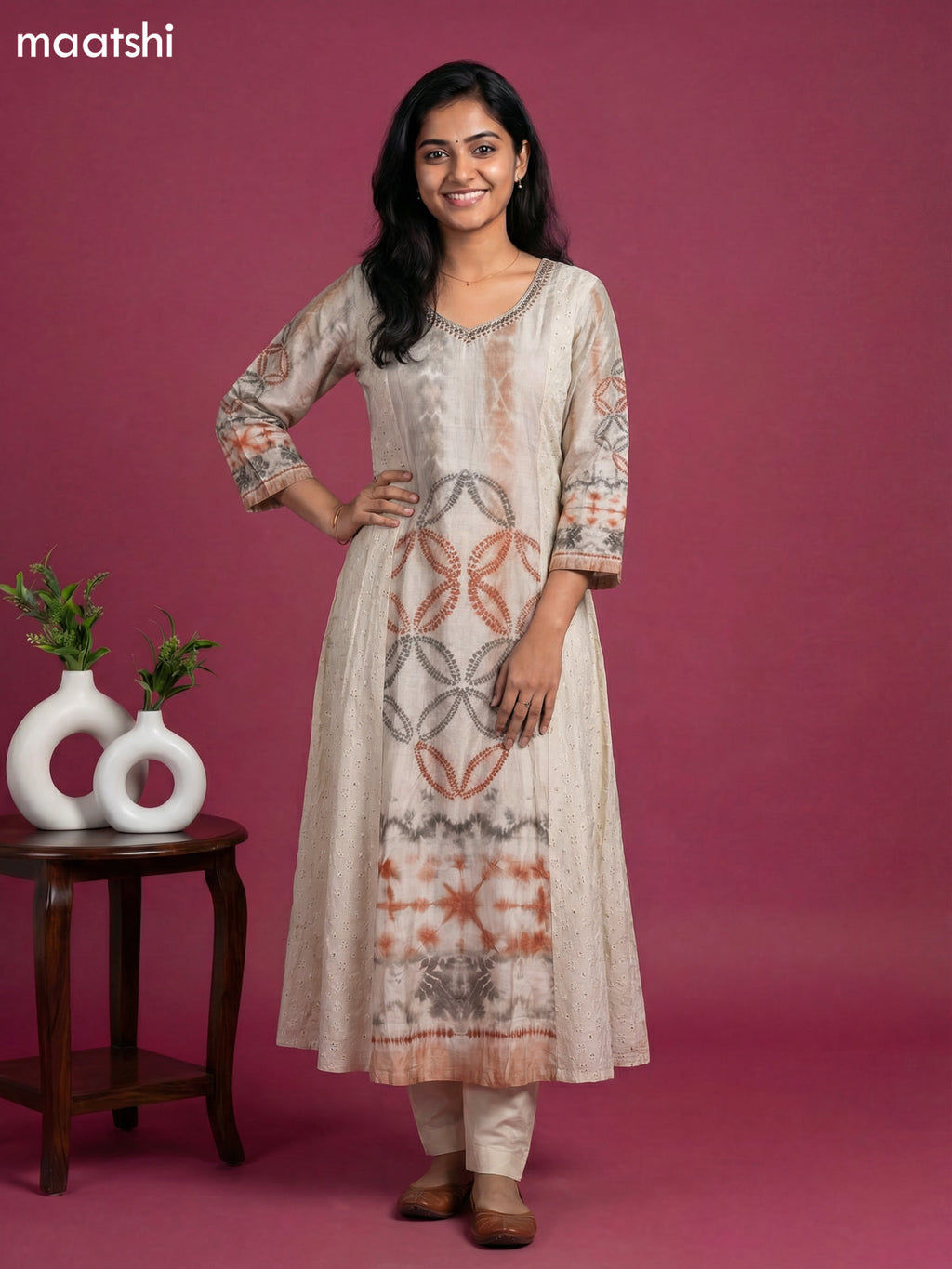 Beige and Brown Art Silk Simple Embroidery Work Anarkali Suit