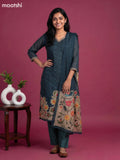 Bottle Green and Beige Linen Cotton Floral Embroidery Work Straight Suit