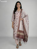 Cream and Brown Chanderi Ikat Weaves & Embroidery Work Straight Suit