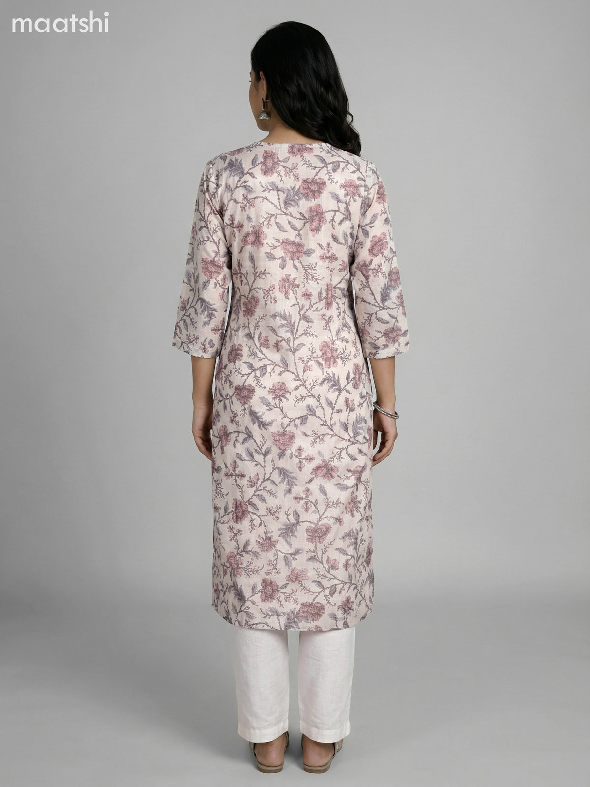 Cream and Brown Chanderi Ikat Weaves & Embroidery Work Straight Suit