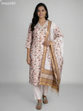 Cream Chanderi Ikat Weaves & Embroidery Work Straight Suit