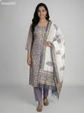 Dark Grey Chanderi Kalamkari Printed Straight Suit