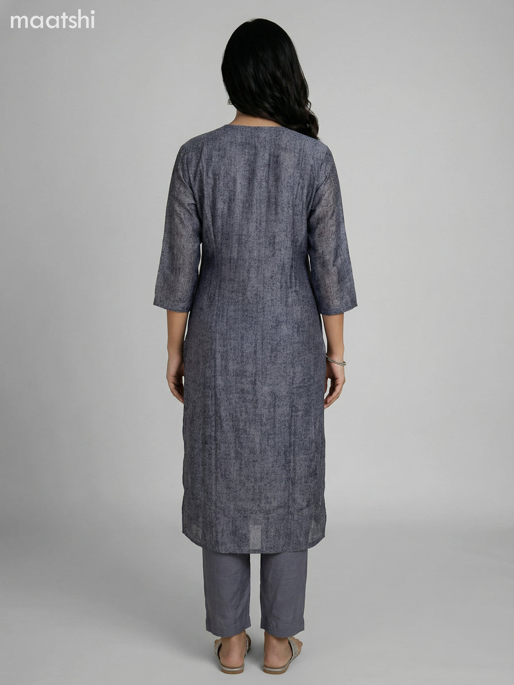 Dark Grey and Beige Semi Tussar Gota Patti Neck Pattern Straight Suit